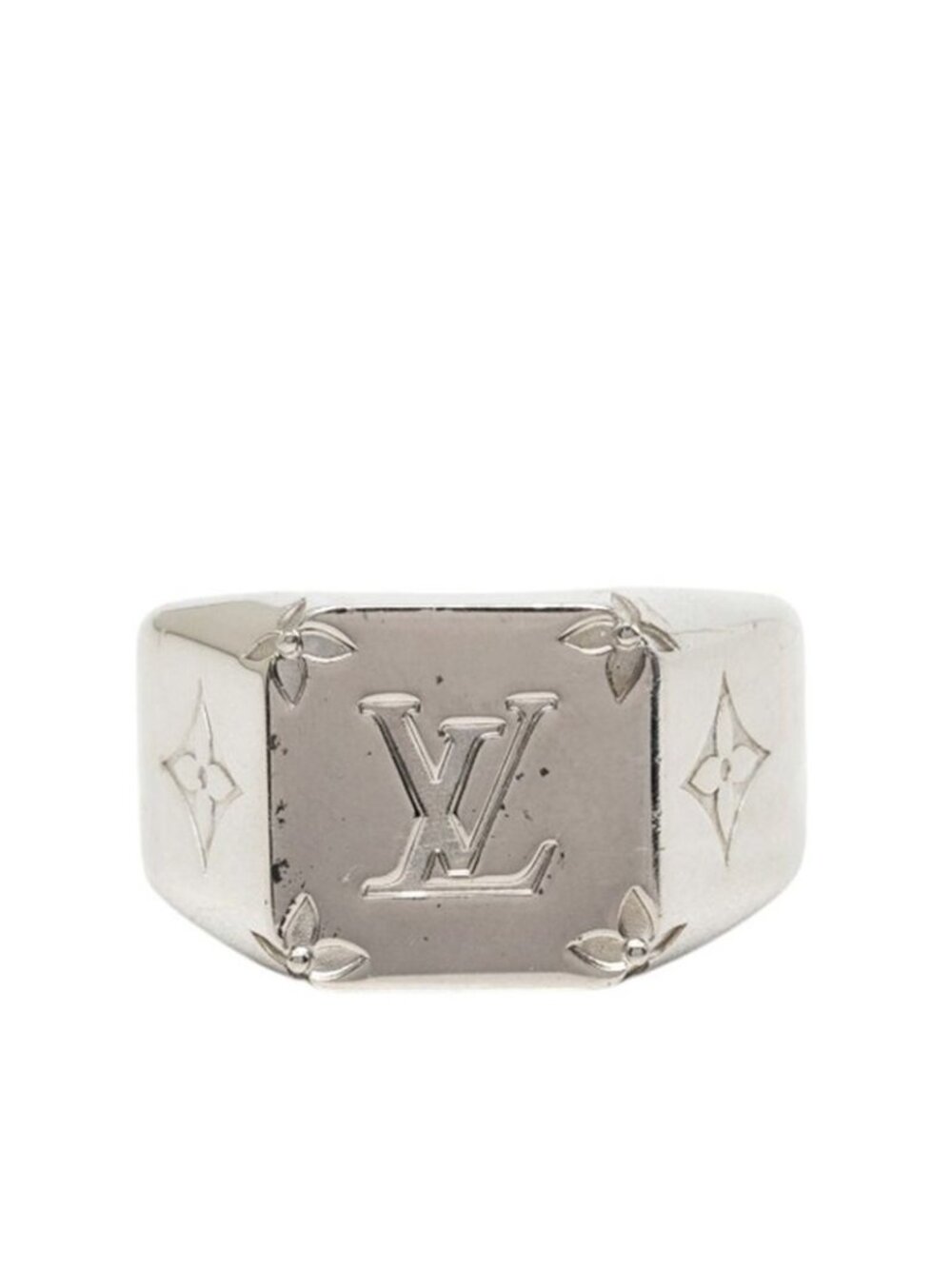 Louis Vuitton Monogram Signet Ring Silver Metal